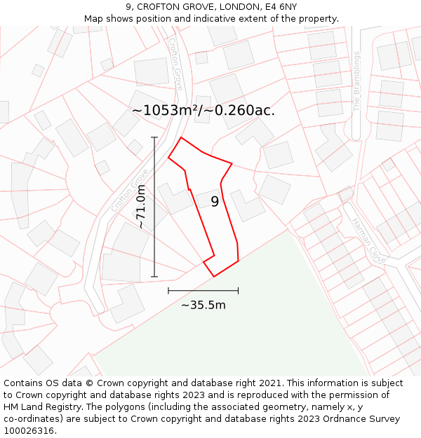 9, CROFTON GROVE, LONDON, E4 6NY: Plot and title map