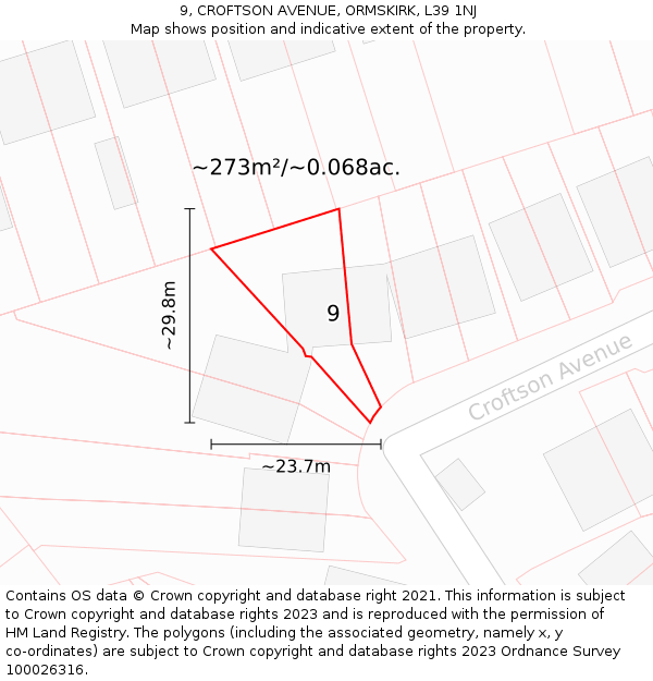 9, CROFTSON AVENUE, ORMSKIRK, L39 1NJ: Plot and title map