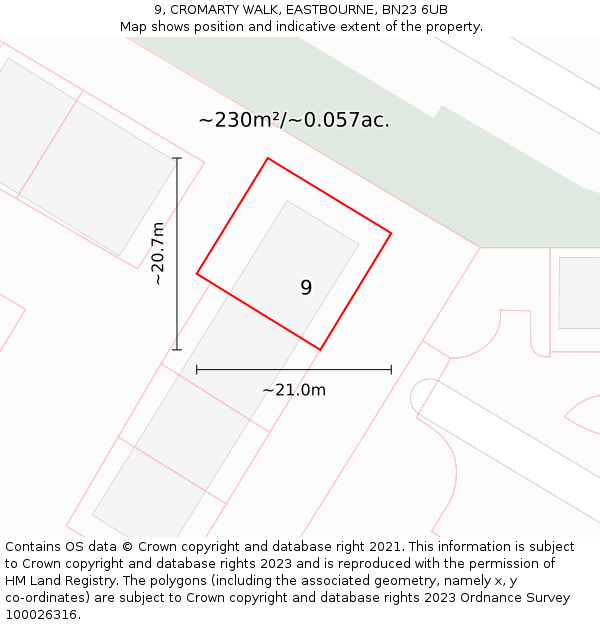9, CROMARTY WALK, EASTBOURNE, BN23 6UB: Plot and title map