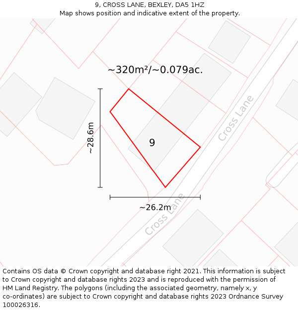 9, CROSS LANE, BEXLEY, DA5 1HZ: Plot and title map