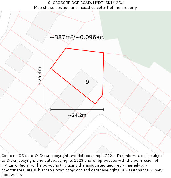 9, CROSSBRIDGE ROAD, HYDE, SK14 2SU: Plot and title map