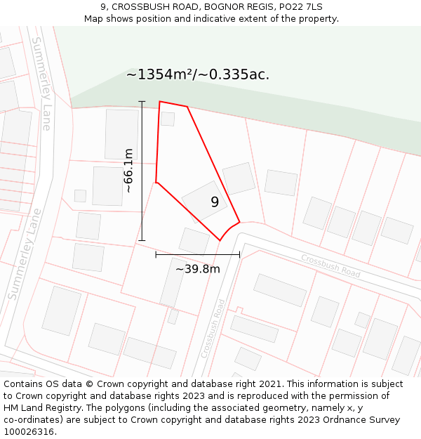 9, CROSSBUSH ROAD, BOGNOR REGIS, PO22 7LS: Plot and title map