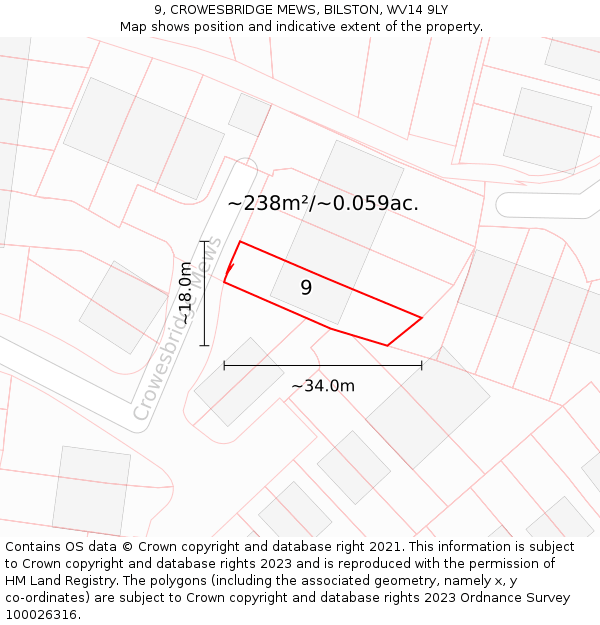 9, CROWESBRIDGE MEWS, BILSTON, WV14 9LY: Plot and title map
