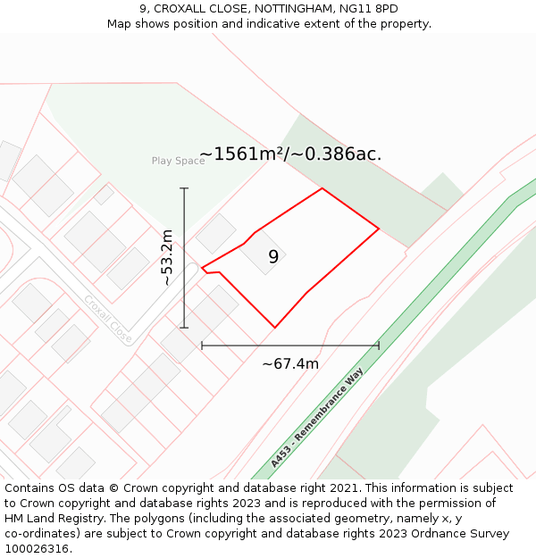 9, CROXALL CLOSE, NOTTINGHAM, NG11 8PD: Plot and title map