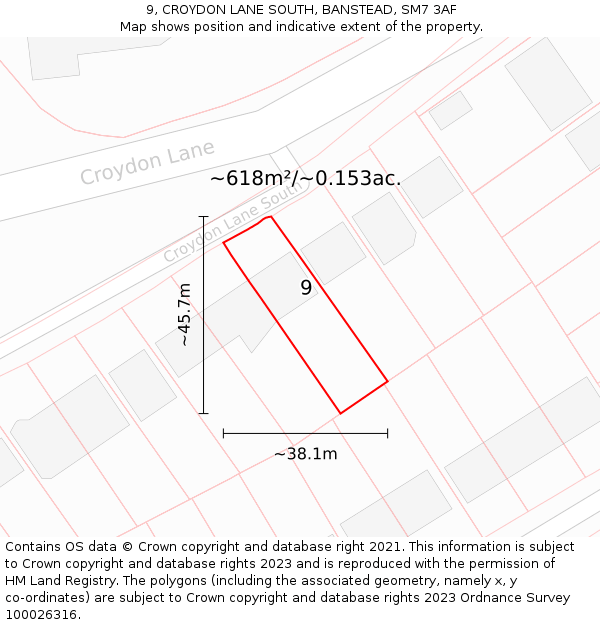 9, CROYDON LANE SOUTH, BANSTEAD, SM7 3AF: Plot and title map