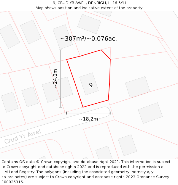 9, CRUD YR AWEL, DENBIGH, LL16 5YH: Plot and title map