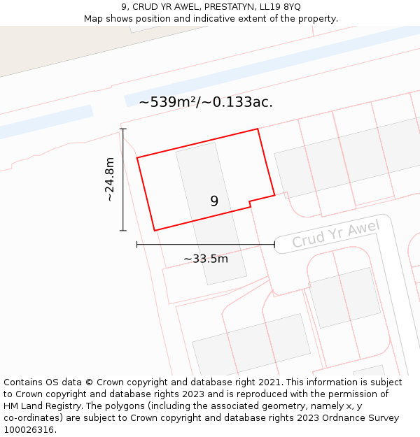 9, CRUD YR AWEL, PRESTATYN, LL19 8YQ: Plot and title map