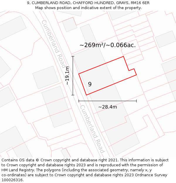 9, CUMBERLAND ROAD, CHAFFORD HUNDRED, GRAYS, RM16 6ER: Plot and title map