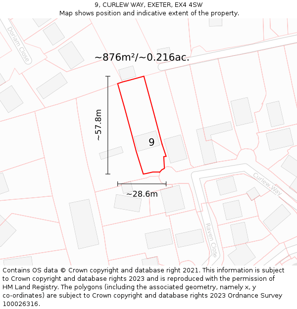 9, CURLEW WAY, EXETER, EX4 4SW: Plot and title map