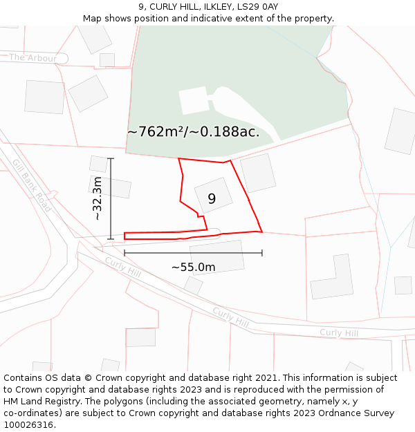 9, CURLY HILL, ILKLEY, LS29 0AY: Plot and title map