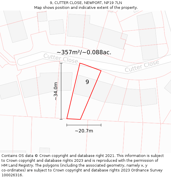 9, CUTTER CLOSE, NEWPORT, NP19 7LN: Plot and title map