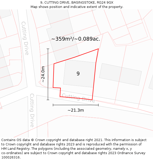 9, CUTTING DRIVE, BASINGSTOKE, RG24 9GX: Plot and title map