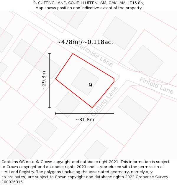 9, CUTTING LANE, SOUTH LUFFENHAM, OAKHAM, LE15 8NJ: Plot and title map