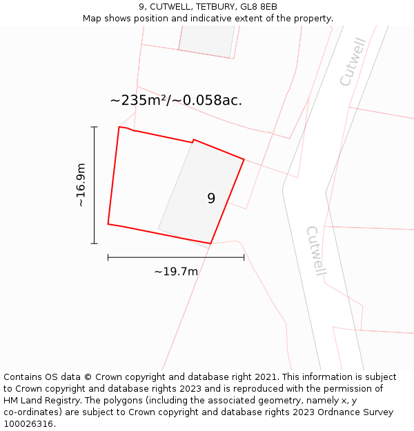 9, CUTWELL, TETBURY, GL8 8EB: Plot and title map