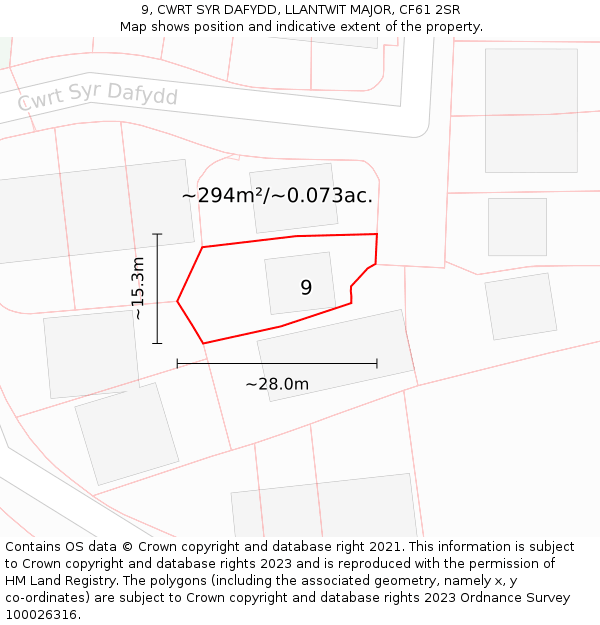 9, CWRT SYR DAFYDD, LLANTWIT MAJOR, CF61 2SR: Plot and title map