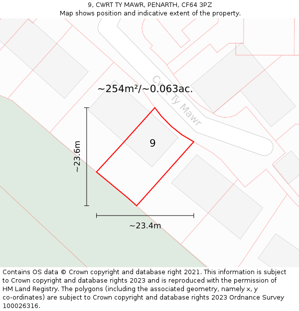 9, CWRT TY MAWR, PENARTH, CF64 3PZ: Plot and title map