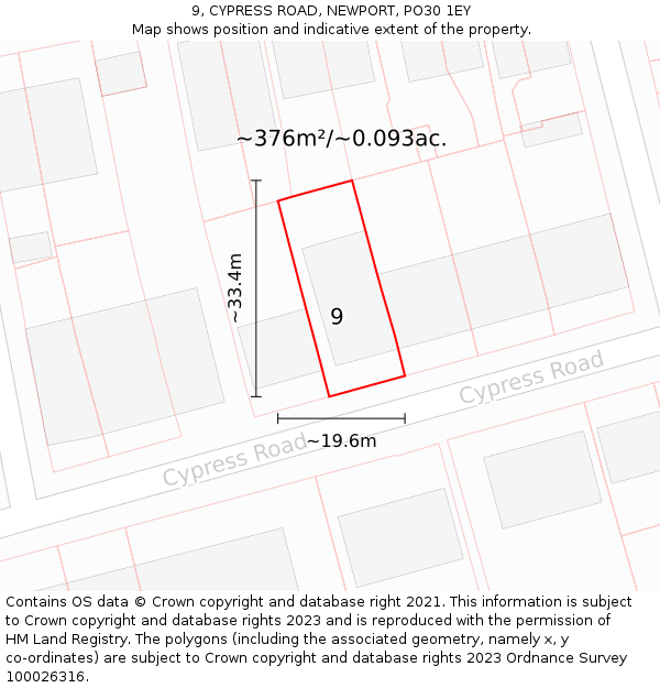 9, CYPRESS ROAD, NEWPORT, PO30 1EY: Plot and title map