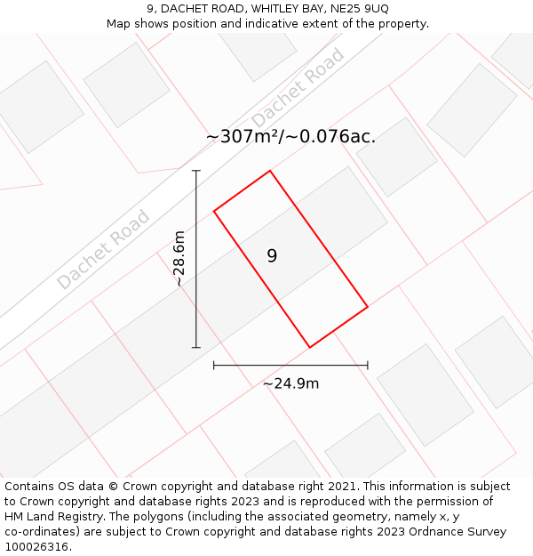 9, DACHET ROAD, WHITLEY BAY, NE25 9UQ: Plot and title map