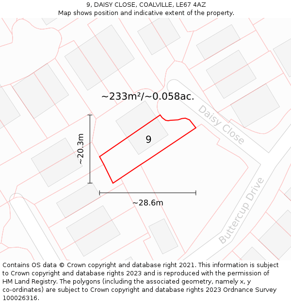 9, DAISY CLOSE, COALVILLE, LE67 4AZ: Plot and title map