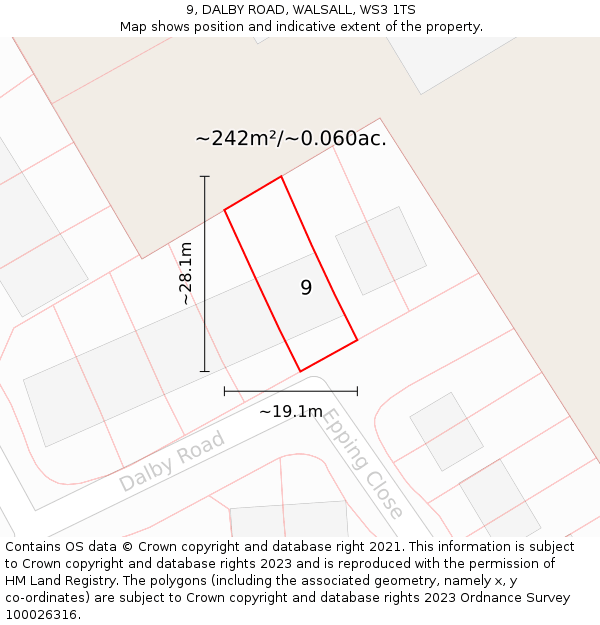 9, DALBY ROAD, WALSALL, WS3 1TS: Plot and title map