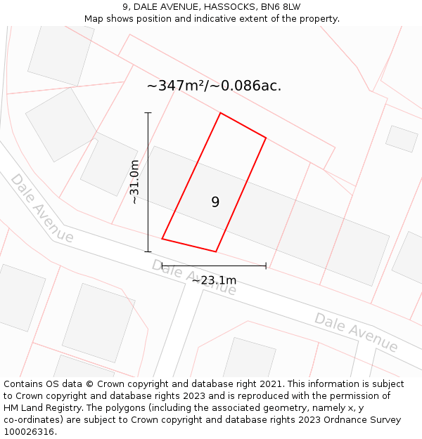 9, DALE AVENUE, HASSOCKS, BN6 8LW: Plot and title map