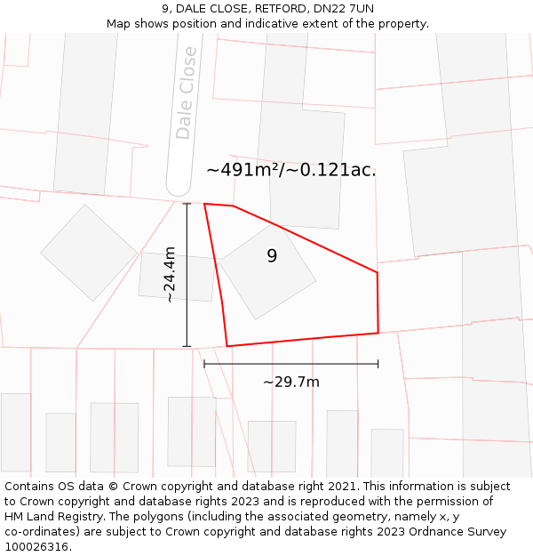 9, DALE CLOSE, RETFORD, DN22 7UN: Plot and title map