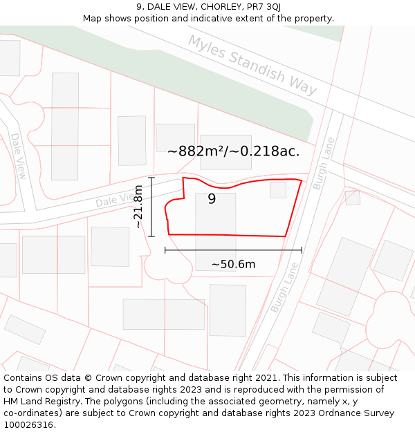 9, DALE VIEW, CHORLEY, PR7 3QJ: Plot and title map