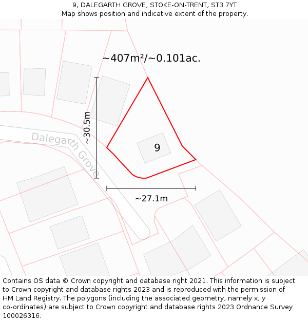 9, DALEGARTH GROVE, STOKE-ON-TRENT, ST3 7YT: Plot and title map