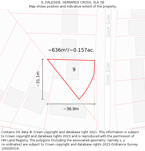 9, DALESIDE, GERRARDS CROSS, SL9 7JE: Plot and title map