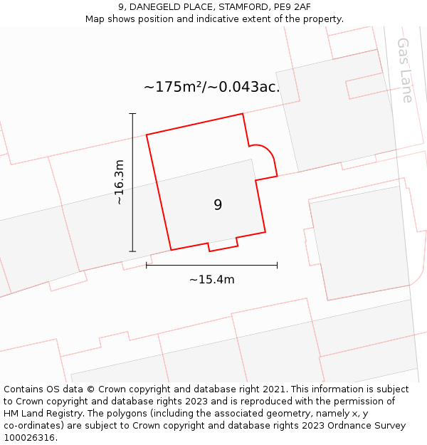 9, DANEGELD PLACE, STAMFORD, PE9 2AF: Plot and title map