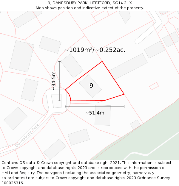 9, DANESBURY PARK, HERTFORD, SG14 3HX: Plot and title map