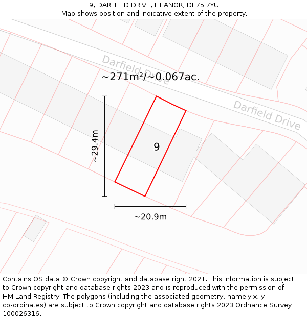 9, DARFIELD DRIVE, HEANOR, DE75 7YU: Plot and title map