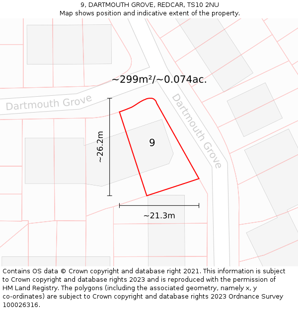 9, DARTMOUTH GROVE, REDCAR, TS10 2NU: Plot and title map