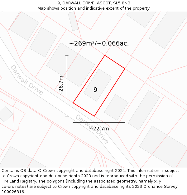 9, DARWALL DRIVE, ASCOT, SL5 8NB: Plot and title map