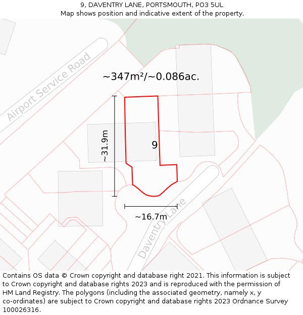 9, DAVENTRY LANE, PORTSMOUTH, PO3 5UL: Plot and title map