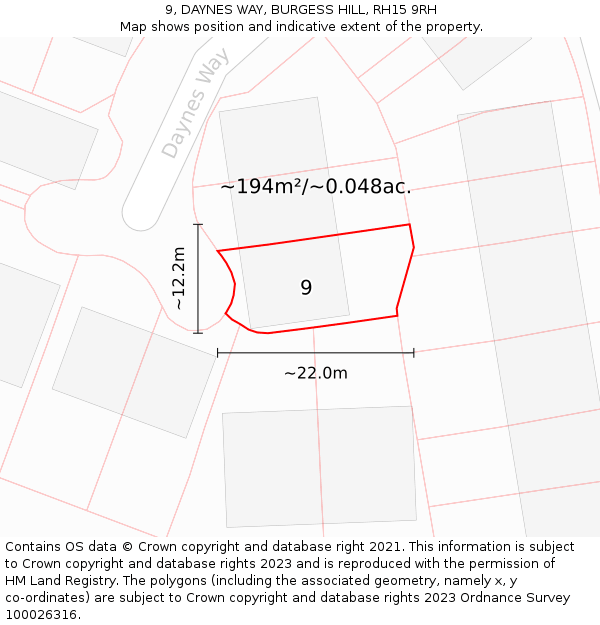 9, DAYNES WAY, BURGESS HILL, RH15 9RH: Plot and title map