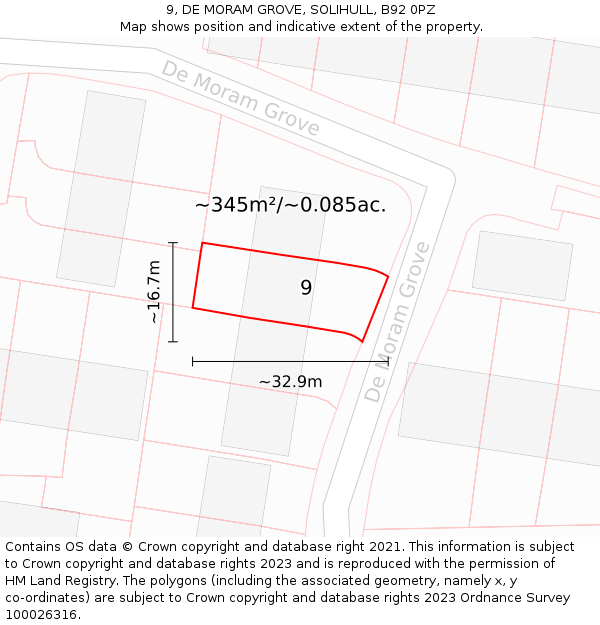 9, DE MORAM GROVE, SOLIHULL, B92 0PZ: Plot and title map