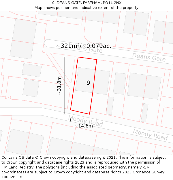 9, DEANS GATE, FAREHAM, PO14 2NX: Plot and title map