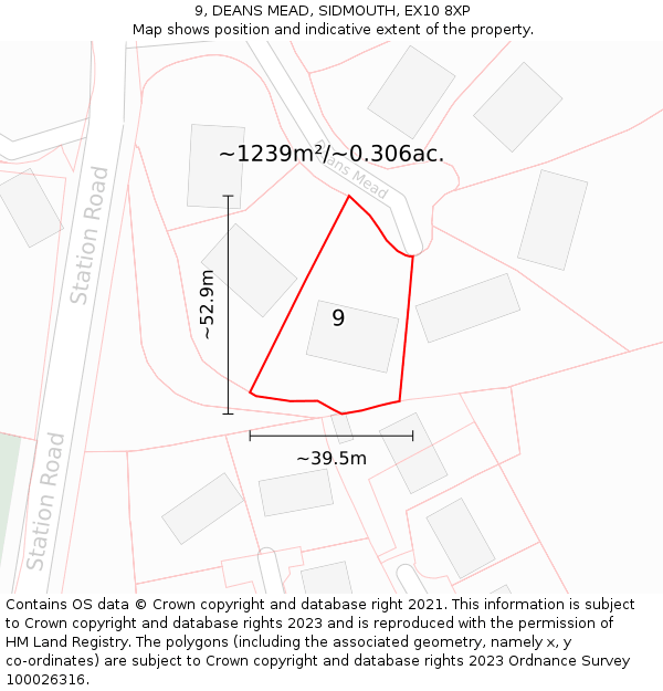 9, DEANS MEAD, SIDMOUTH, EX10 8XP: Plot and title map