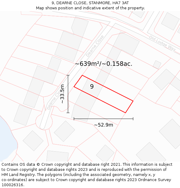 9, DEARNE CLOSE, STANMORE, HA7 3AT: Plot and title map