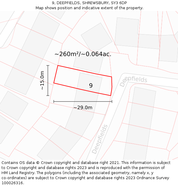 9, DEEPFIELDS, SHREWSBURY, SY3 6DP: Plot and title map