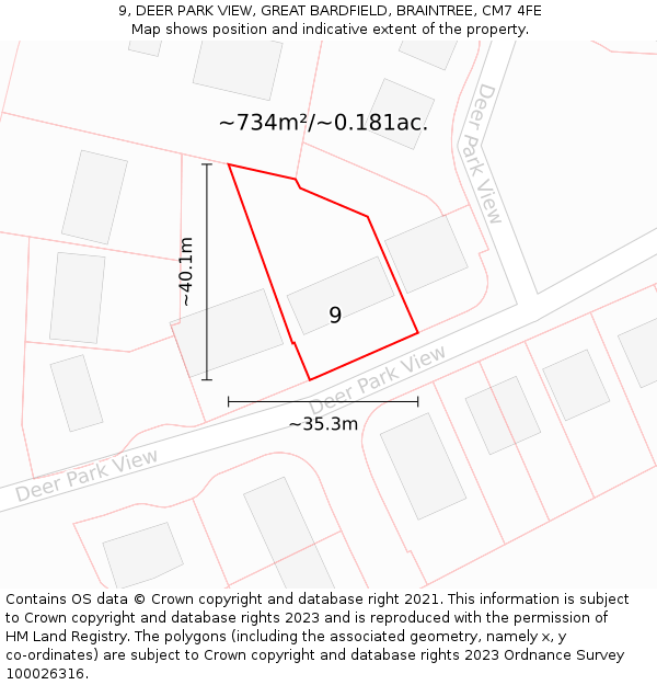 9, DEER PARK VIEW, GREAT BARDFIELD, BRAINTREE, CM7 4FE: Plot and title map