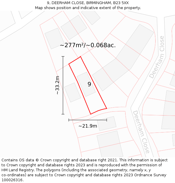 9, DEERHAM CLOSE, BIRMINGHAM, B23 5XX: Plot and title map