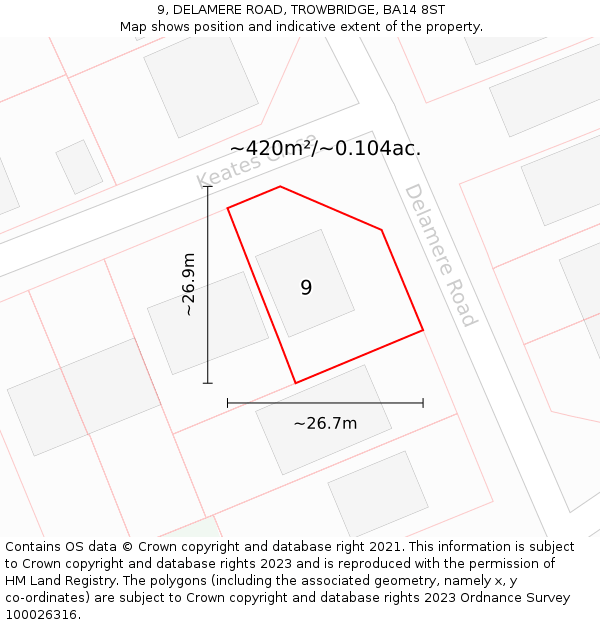 9, DELAMERE ROAD, TROWBRIDGE, BA14 8ST: Plot and title map