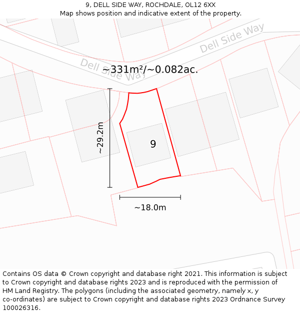 9, DELL SIDE WAY, ROCHDALE, OL12 6XX: Plot and title map