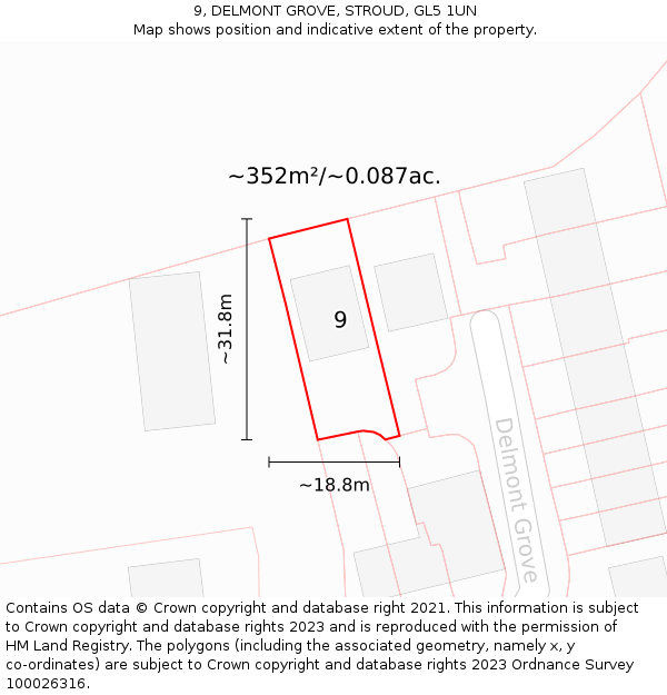 9, DELMONT GROVE, STROUD, GL5 1UN: Plot and title map