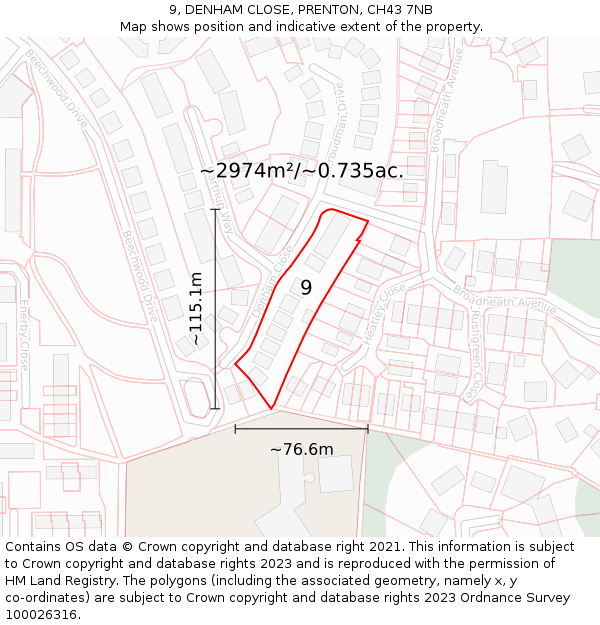 9, DENHAM CLOSE, PRENTON, CH43 7NB: Plot and title map