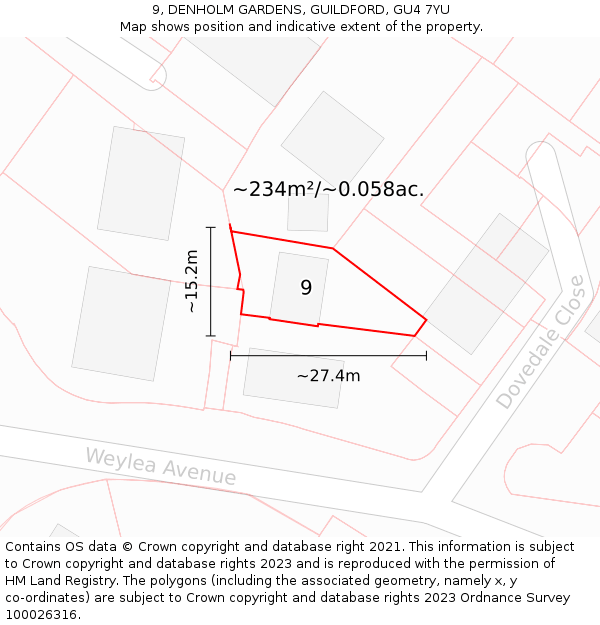 9, DENHOLM GARDENS, GUILDFORD, GU4 7YU: Plot and title map