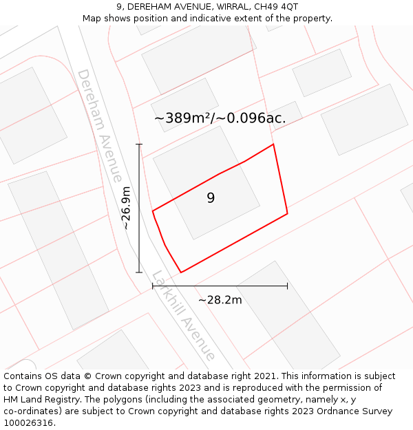 9, DEREHAM AVENUE, WIRRAL, CH49 4QT: Plot and title map