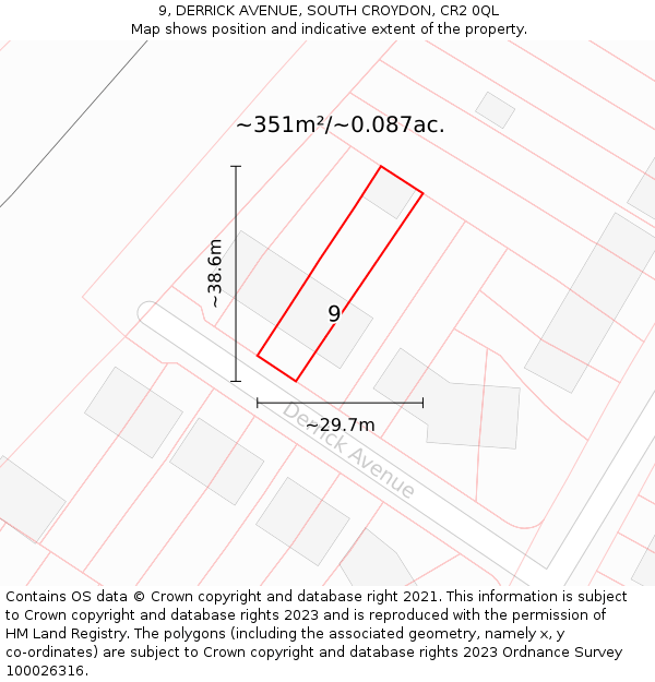 9, DERRICK AVENUE, SOUTH CROYDON, CR2 0QL: Plot and title map